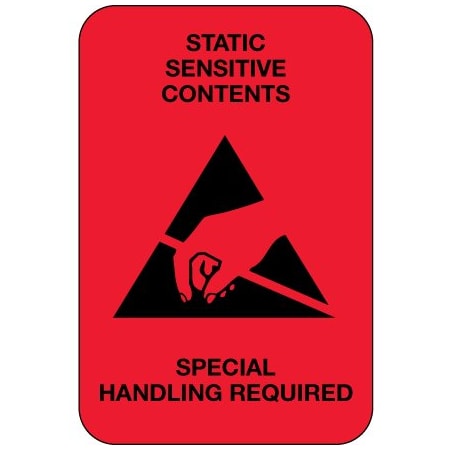 Bsc Preferred 2 x 3'' - ''Static Sensitive Contents'' Fluorescent Red Labels BUY00021224